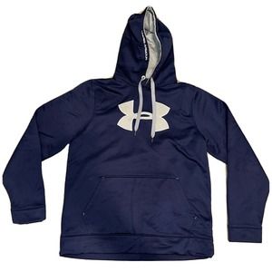 under armour hooded sweatshirt Men’s Large Navy blue Logo Fleece Warm Thick